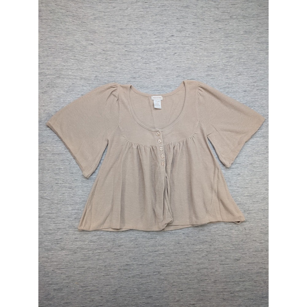 Monroe & Main Top Womens Large Button Front Flowy Knit Boho Bell Sleeve Feminine